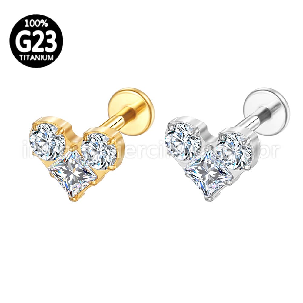 Piercing Labret Titânio Coração Zircônia Cravejada